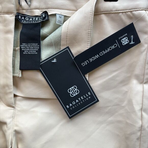 NWT Bagatelle Collection Size M Beige Faux Leather Wide Leg Cropped Pants Office - Picture 4 of 6